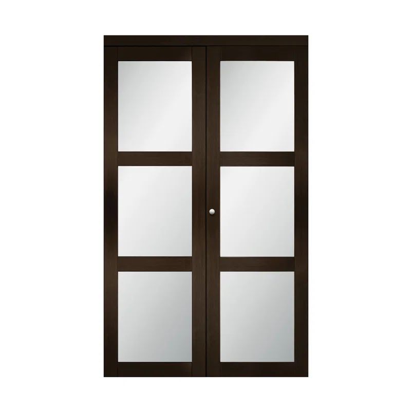 Espresso Solid MDF 3-Lite Frosted Glass Bi-Fold Door