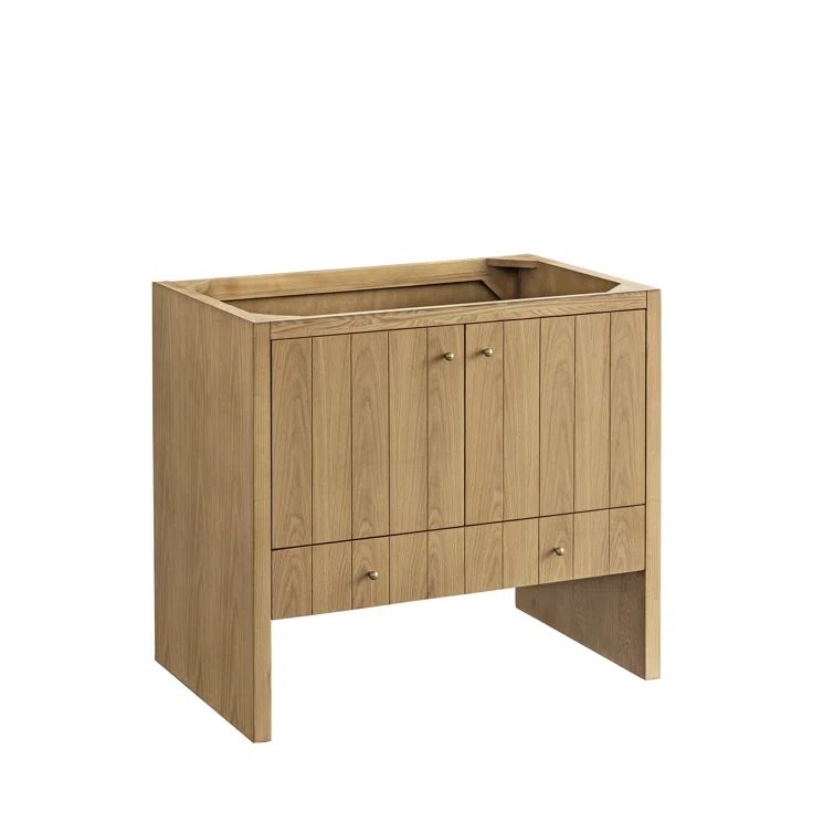 Hudson 36" Light Natural Oak Single Vanity Base with Brass Knobs