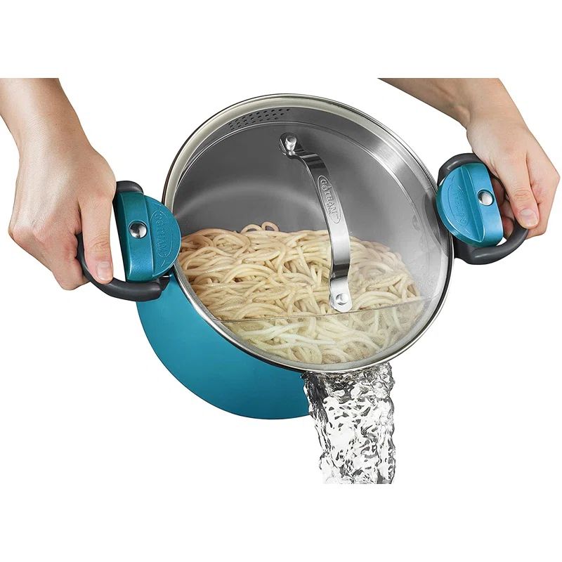 Aqua Blue 5 Quart Aluminum Nonstick Stockpot with Strainer Lid
