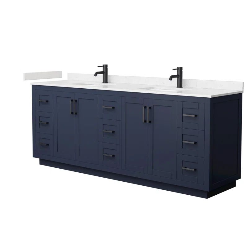 Miranda 84" Dark Blue Double Vanity with Cultured Marble Top