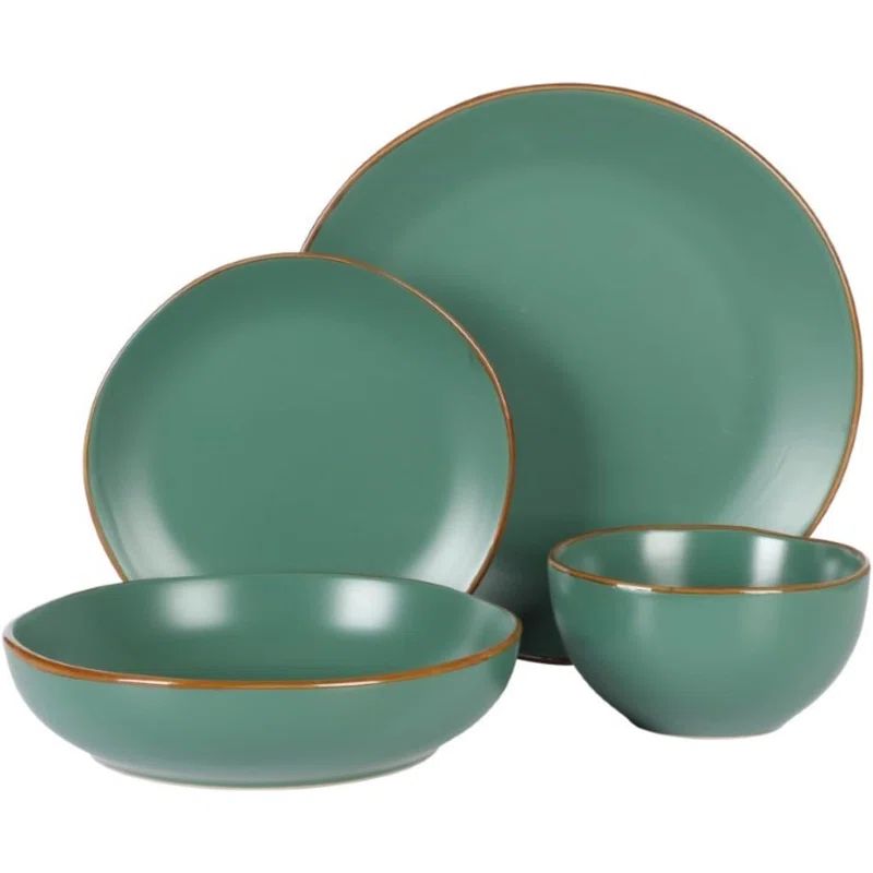 Green Semi-Glossy Ceramic 16-Piece Dinnerware Set