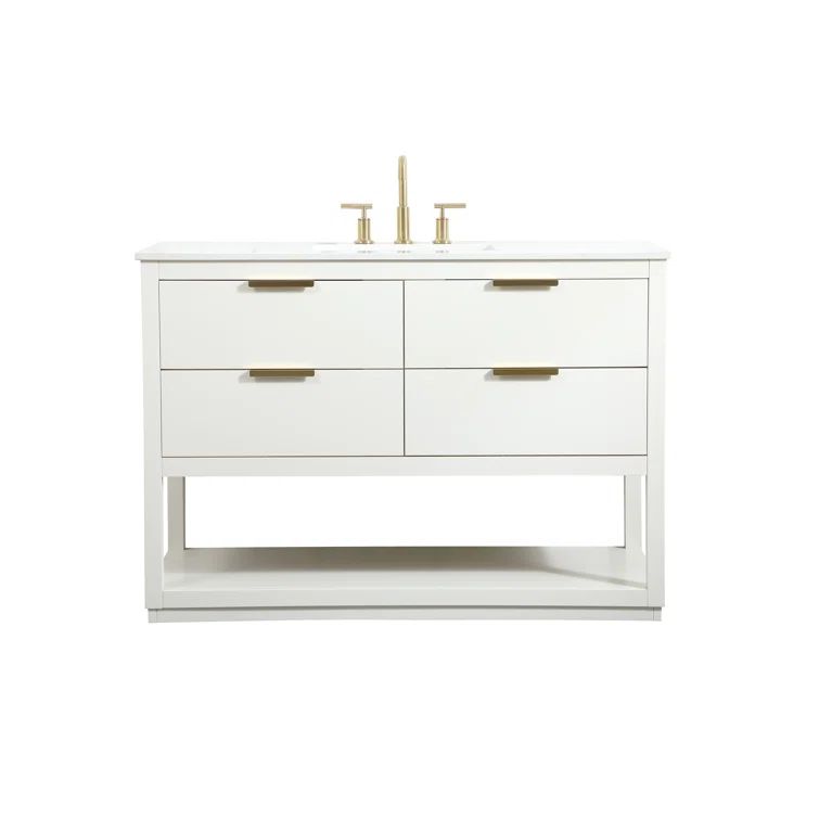 Larkin 48'' White Solid Wood Single Bathroom Vanity with Engineered Marble Top