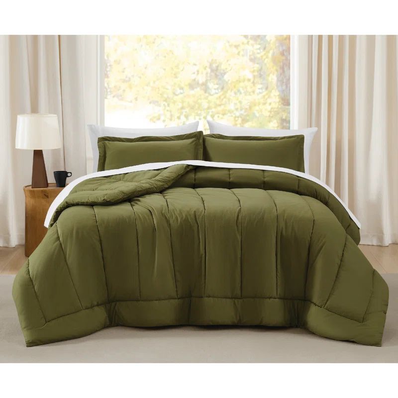 Olive Green Full Cotton Down Alternative Bedspread Set