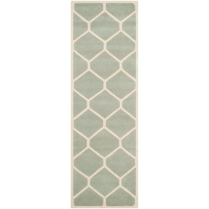 Gray Hand-Tufted Wool Geometric Runner Rug 2'3" x 9'