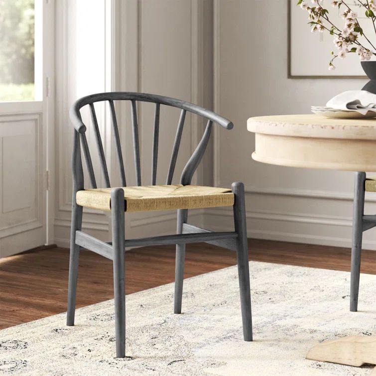Gray Solid Wood and Cane Dining Side Chair