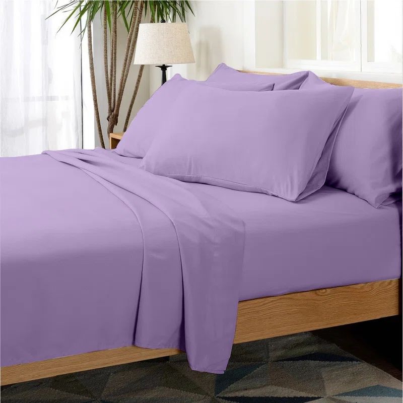 Lilac King Bamboo Microfiber Solid Bed Sheet Set