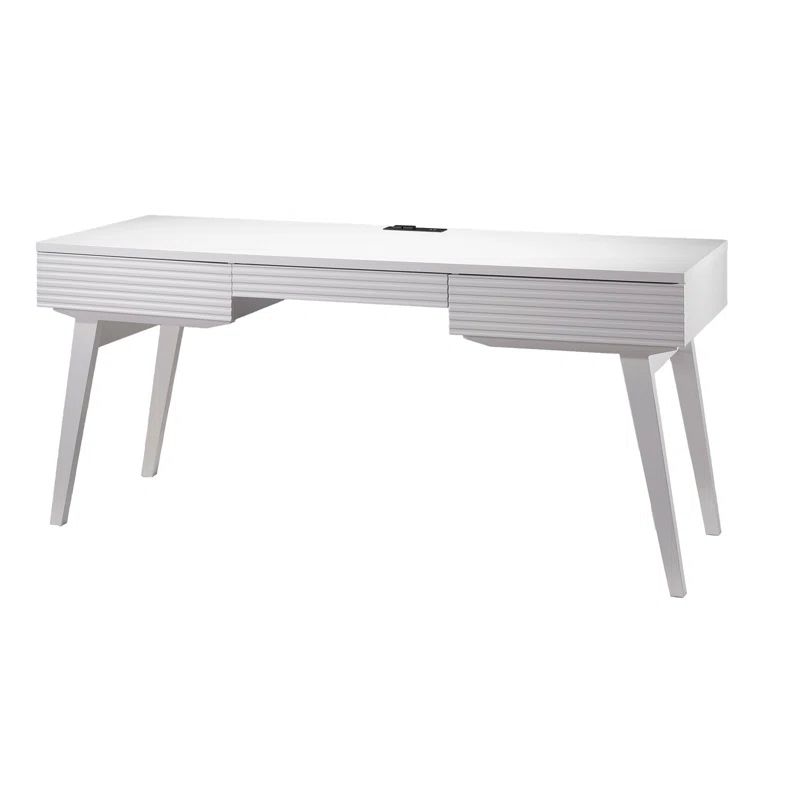 Matte White Solid Wood Writing Desk with Drawers