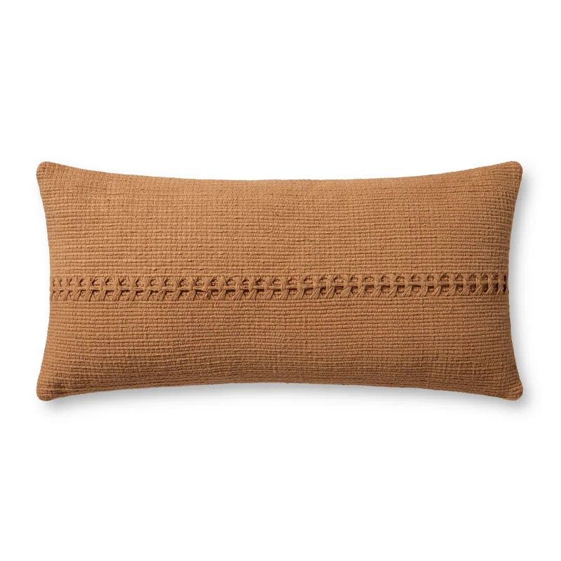 Harvey Orange Cotton Lumbar Throw Pillow with Poly Insert