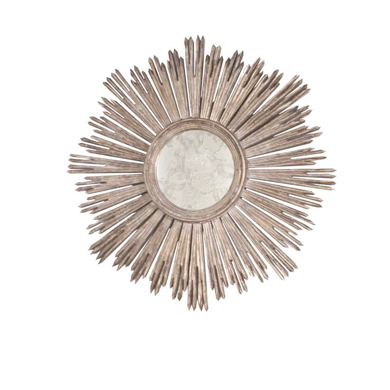 Champagne Silver Leaf Round Wood Sunburst Wall Mirror