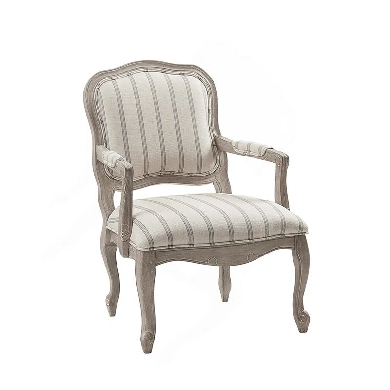 Sophie Gray Stripe Handcrafted Wood Accent Chair