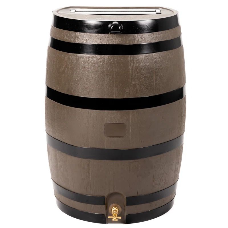 50 Gallon Woodgrain Polyethylene Rain Barrel with Brass Spigot