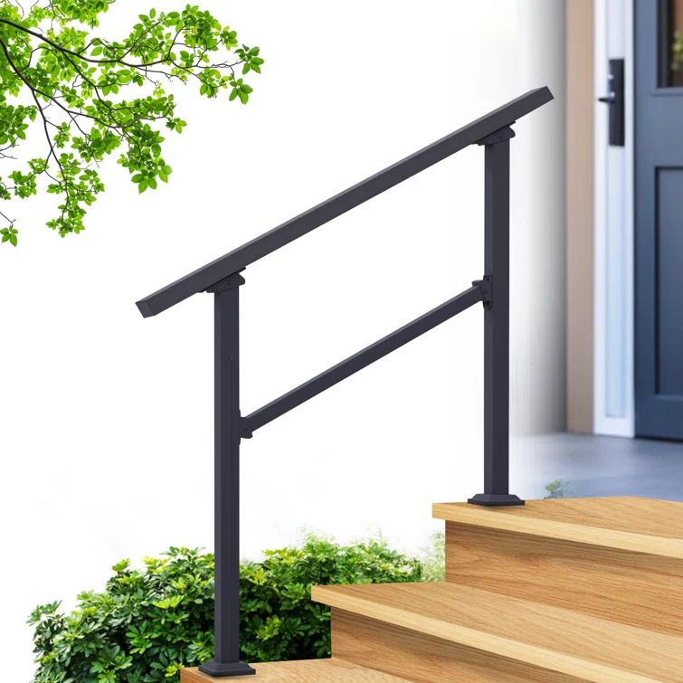 Black Metal 1-2 Step Outdoor Stair Handrail Kit