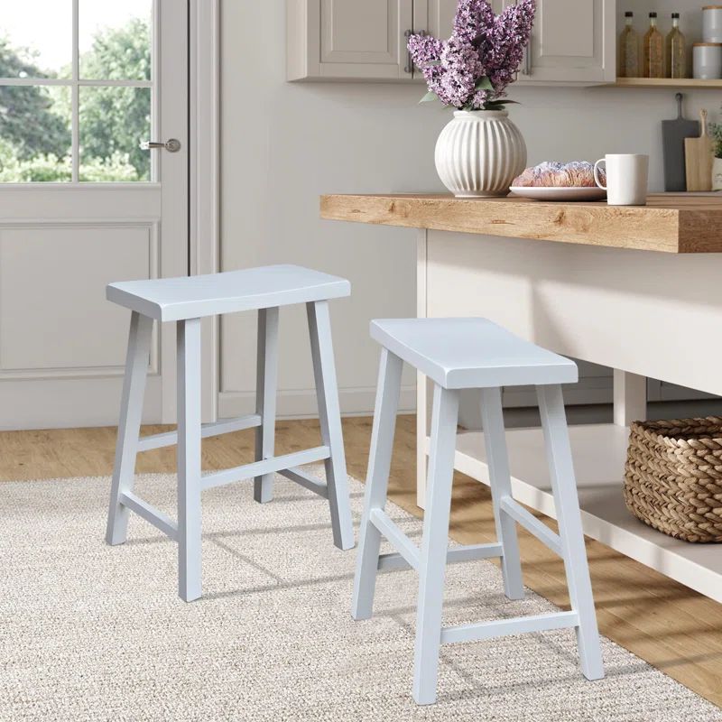 Elegant White Parawood Saddle Seat Counter Stool, 25"