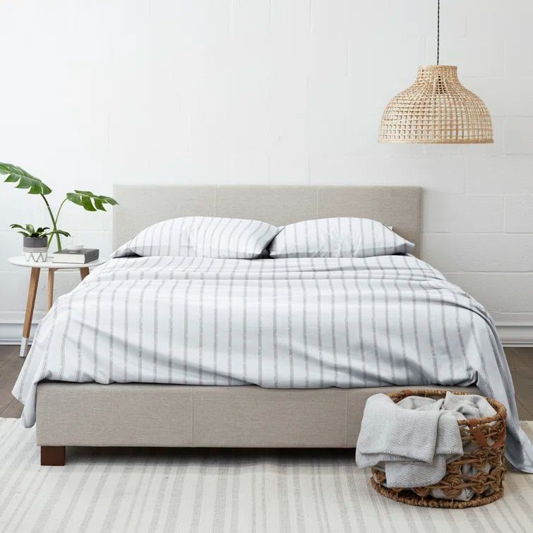 Nautical Navy and White Striped Microfiber Queen Sheet Set
