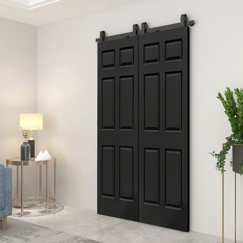 Black MDF Composite Double Bi-Fold Barn Doors with Sliding Hardware Kit
