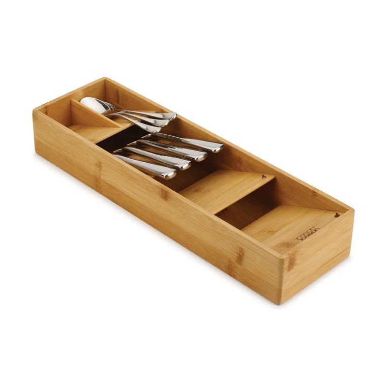 Compact Bamboo Drawer Organizer with Cutlery Icons