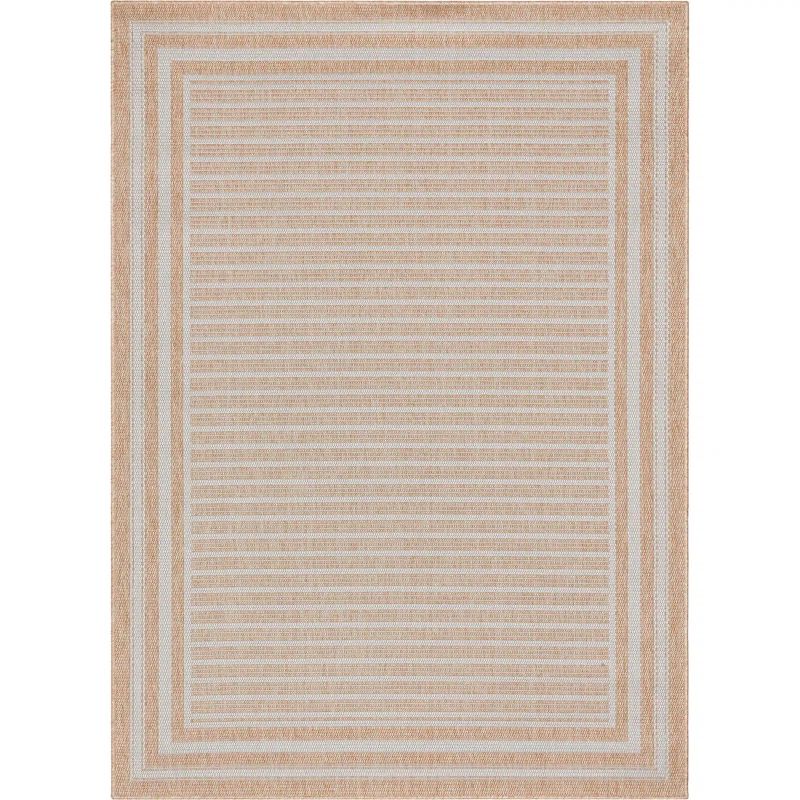 Coastal Cabin Striped Beige Synthetic 5'3" x 7'3" Indoor/Outdoor Rug