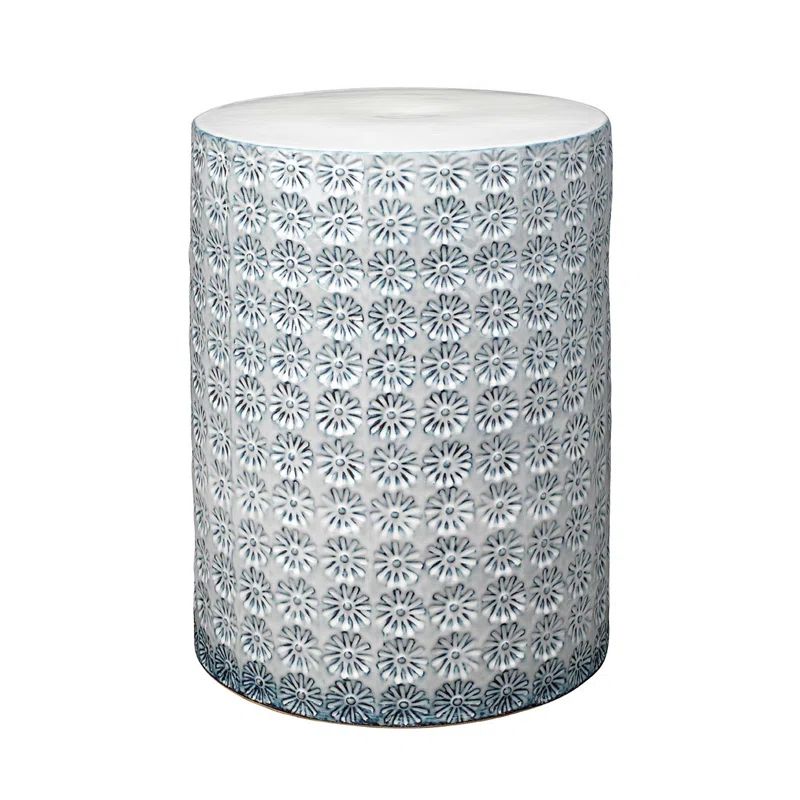 Blue and White Ceramic Round Side Table
