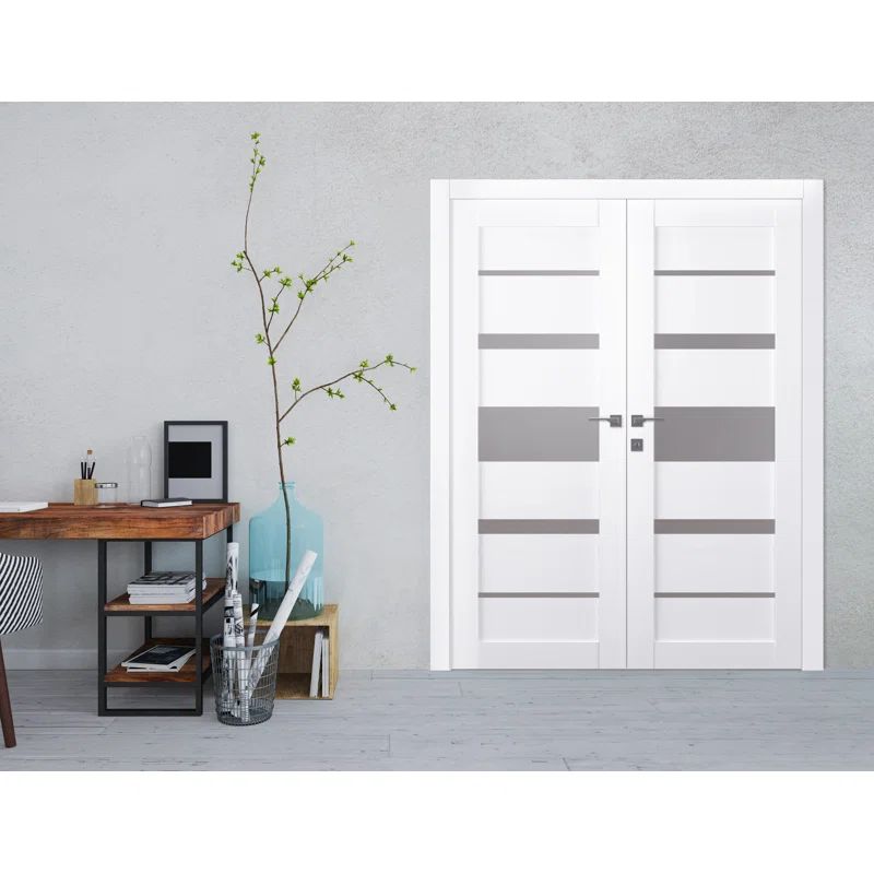 Bianco Noble 36" Frosted Glass and Pine Prehung French Door