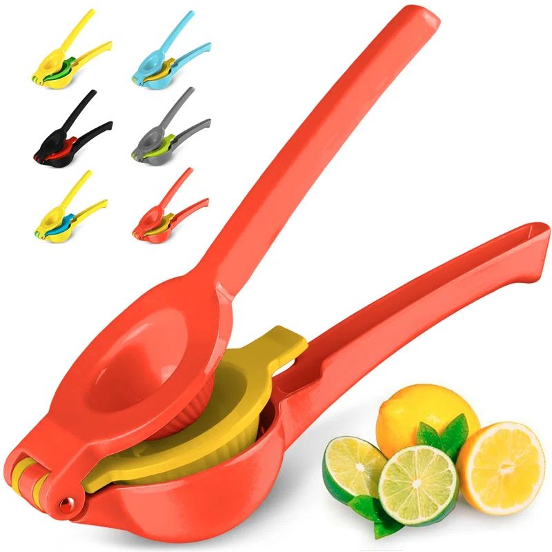 Red and Yellow Aluminum Manual Citrus Juicer with Ergonomic Handle