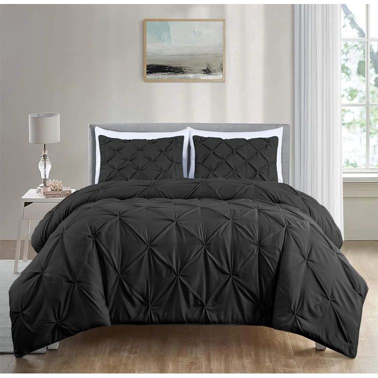 Berlin Black Full Microfiber Pinch Pleat Comforter Set