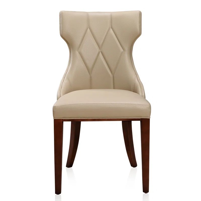 Reine Cream Faux Leather Upholstered Dining Side Chair Set with Walnut Wood Legs