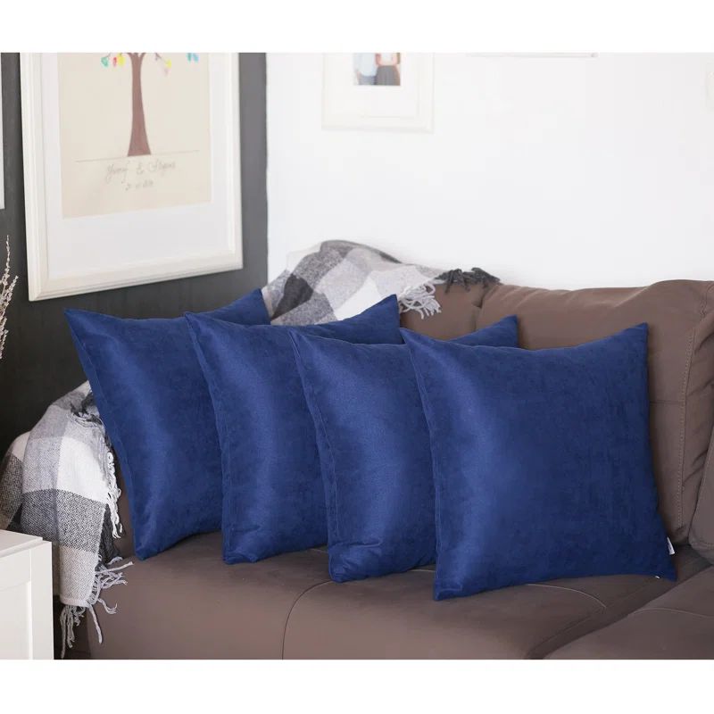 Navy Blue Polyester 26" x 26" Decorative Pillow Covers Set of 4