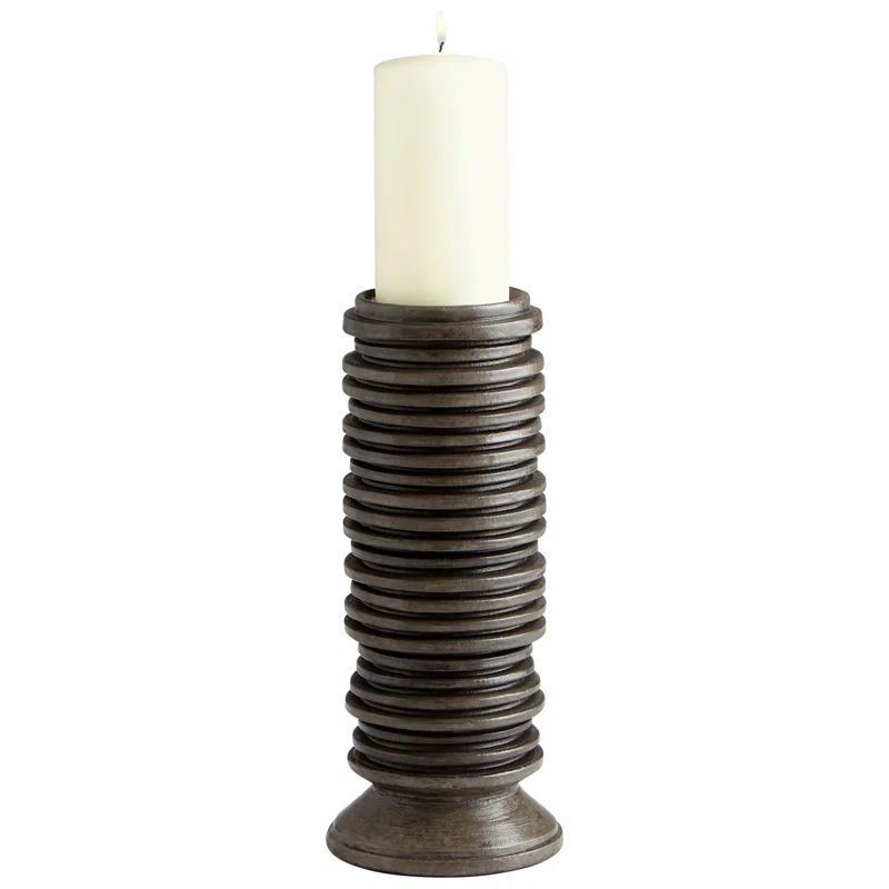 Black Ceramic 12" Ribbed Candlestick Holder
