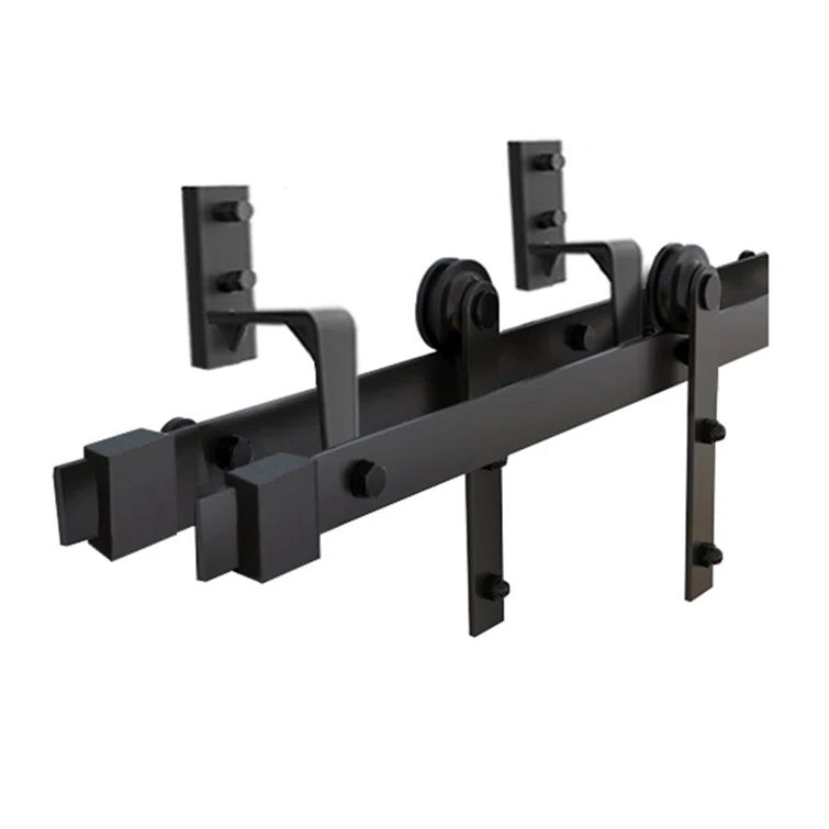 Charcoal Black Knotty Pine Double Bypass Barn Door with Black Hardware