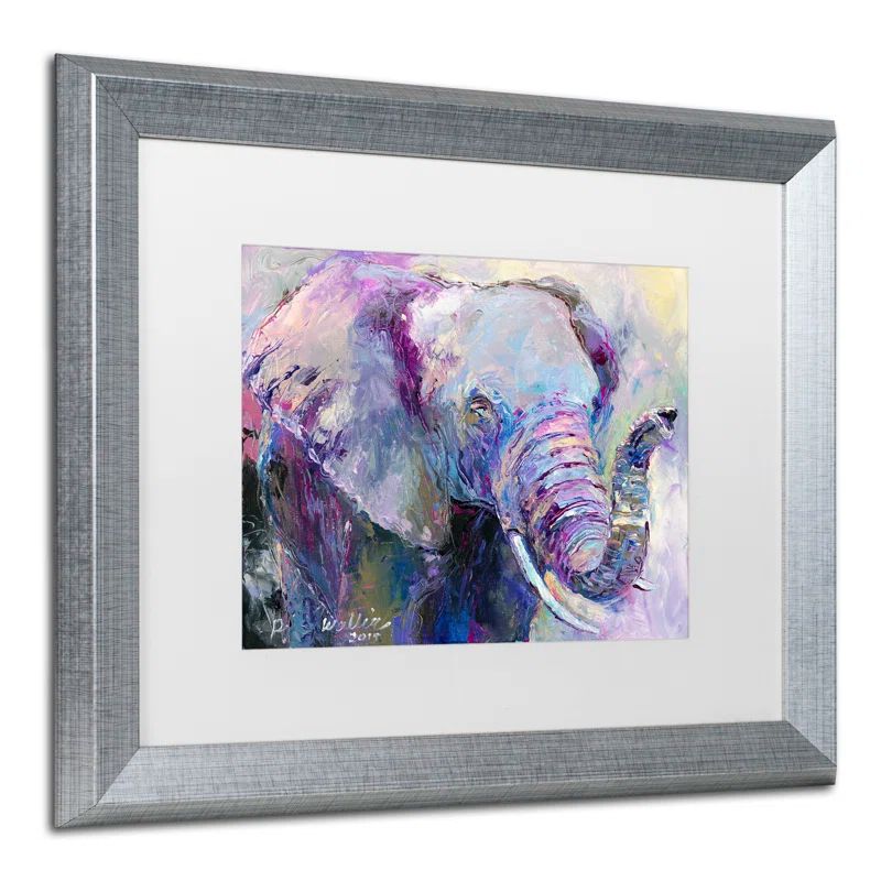 Silver Framed Blue Elephant Mixed Media Canvas Print