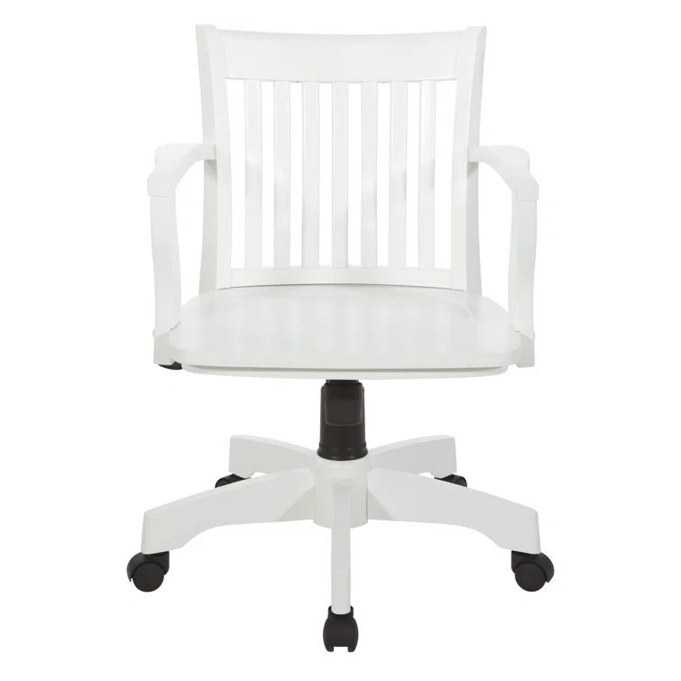 White Wood Swivel Banker's Chair with Fixed Arms