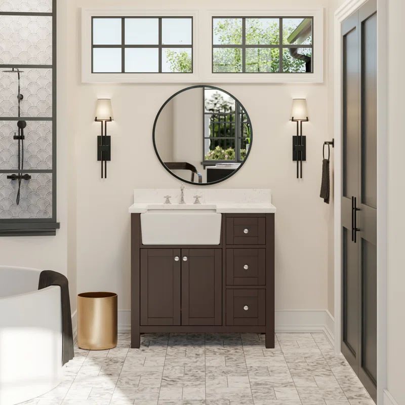 Yorkshire Chocolate 36'' Single Bathroom Vanity with Engineered Marble Top