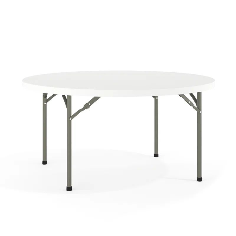 Gray Metal Frame Round White Plastic Folding Table