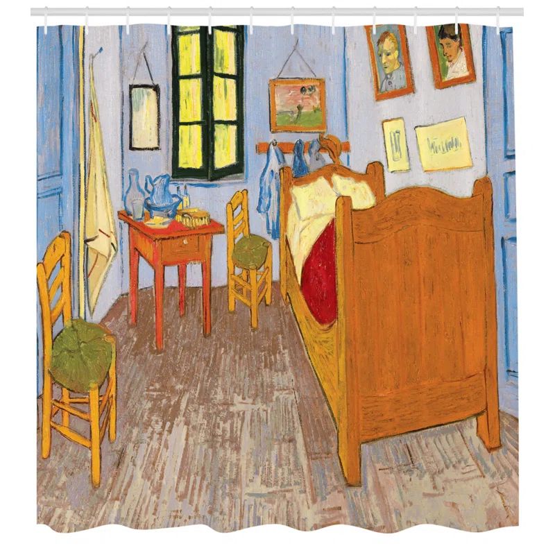 Van Gogh Inspired Multicolor Fabric Shower Curtain with Hooks