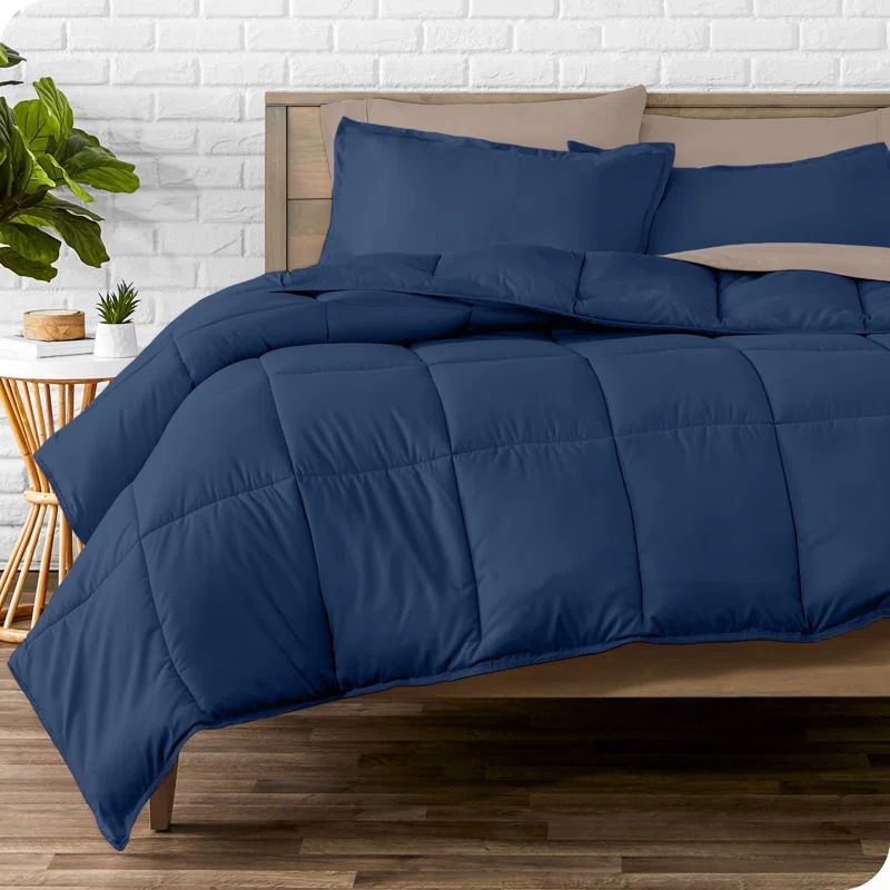 Full Dark Blue and Taupe Microfiber Bed in a Bag Set