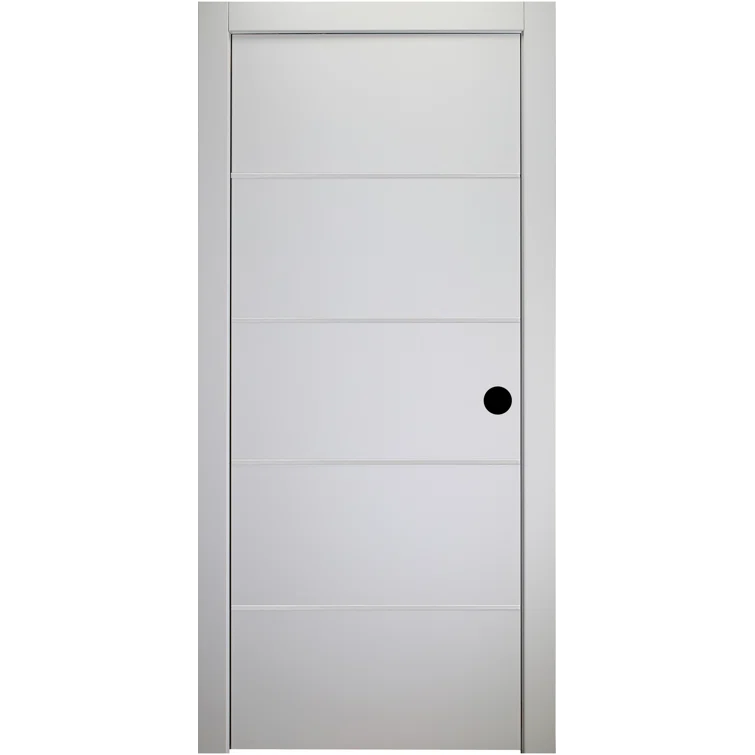 Snow White Pine Composite Left-Handed Interior Door with Satin Nickel Hinges