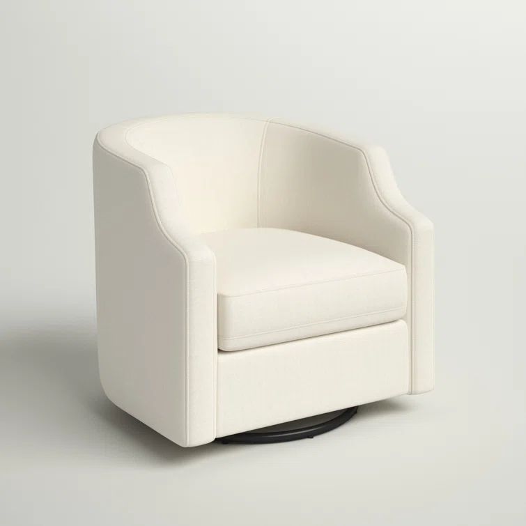 Infinity White Linen Swivel Barrel Chair with Clip Arm Design