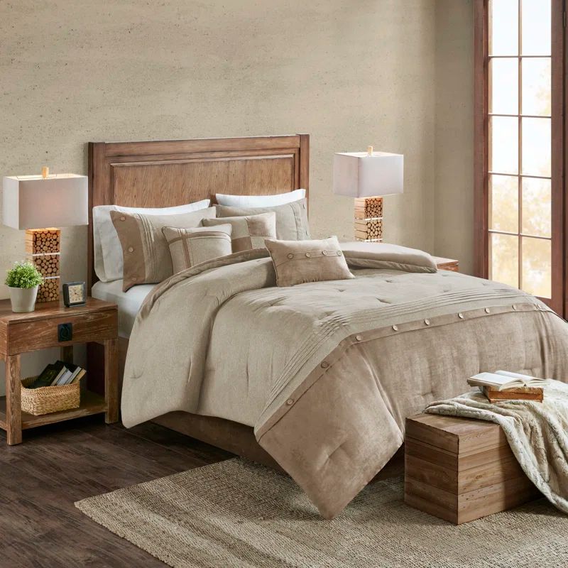 Tan King Faux Suede 7-Piece Comforter Set
