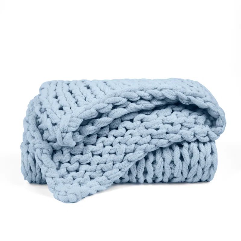 Light Blue Chunky Knit Acrylic Throw Blanket