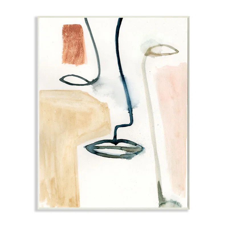 White Abstract Line and Color Block Wood Wall Art Plaque