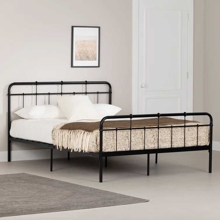 Full Black Metal Farmhouse Bed with Headboard and Slats