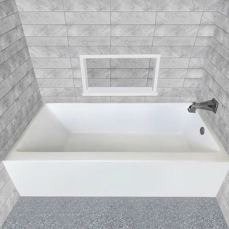 White 60" Acrylic Alcove Soaking Bathtub with Right Drain
