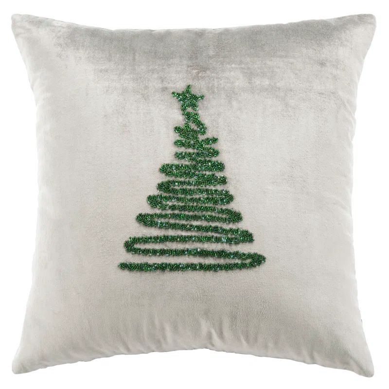 20" Gray and Green Cotton Holiday Tree Pillow