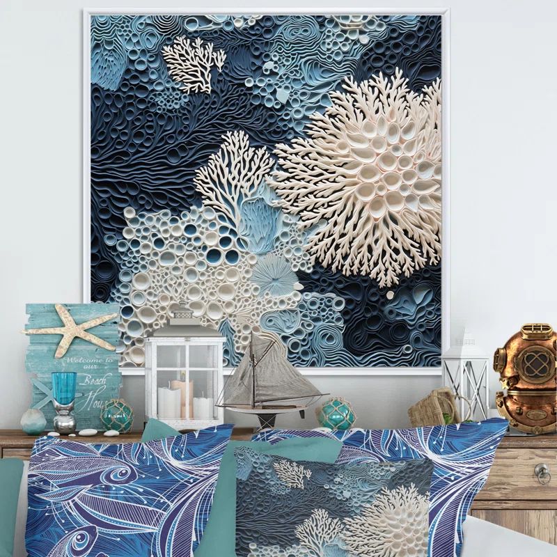 Underwater Blue and White Coral Collage Canvas Print
