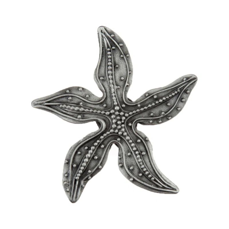 Antique Pewter Beaded Starfish Cabinet Knob with Mounting Hardware