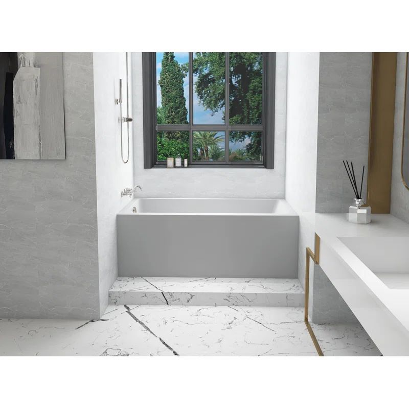 Niklaus 60'' Glossy White Acrylic Alcove Bathtub