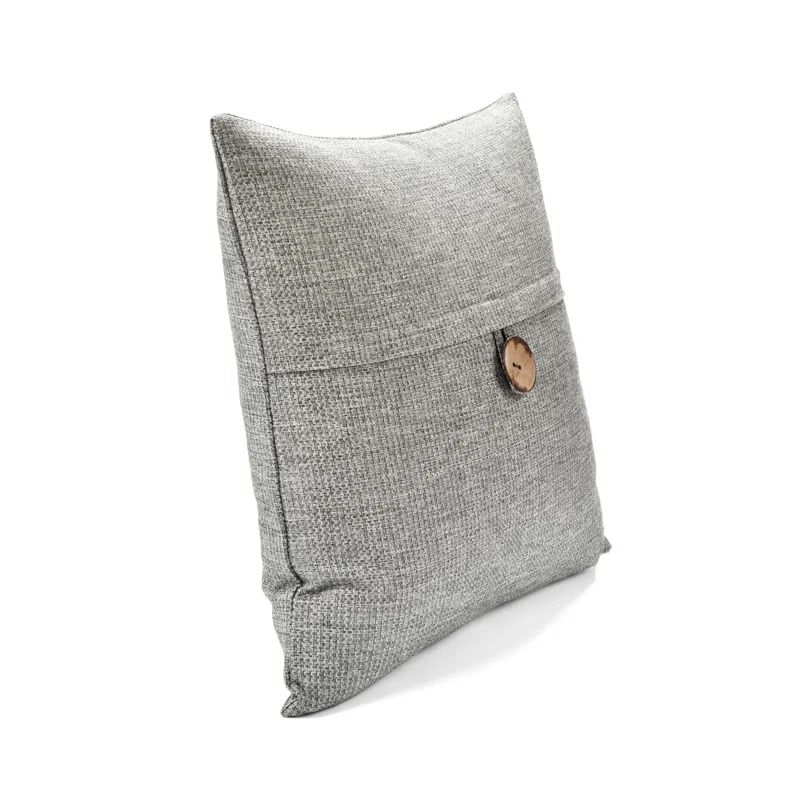 Gray Woven Button Detail Square Throw Pillow Cover