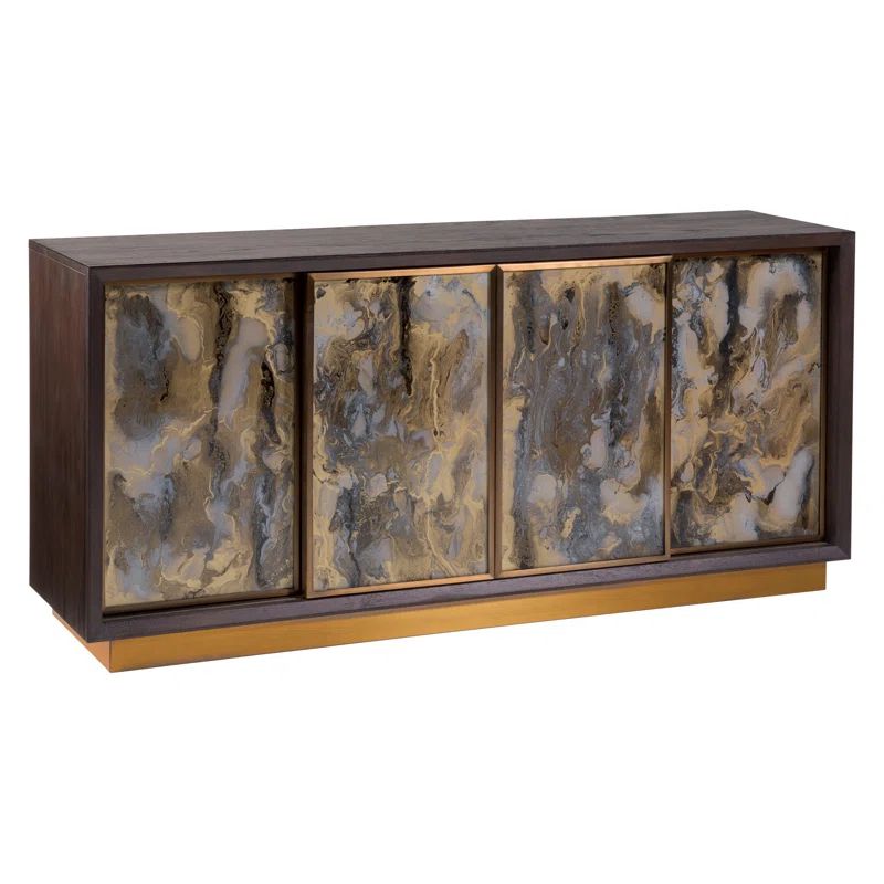67.75" White Oak and Brass Transitional Media Console