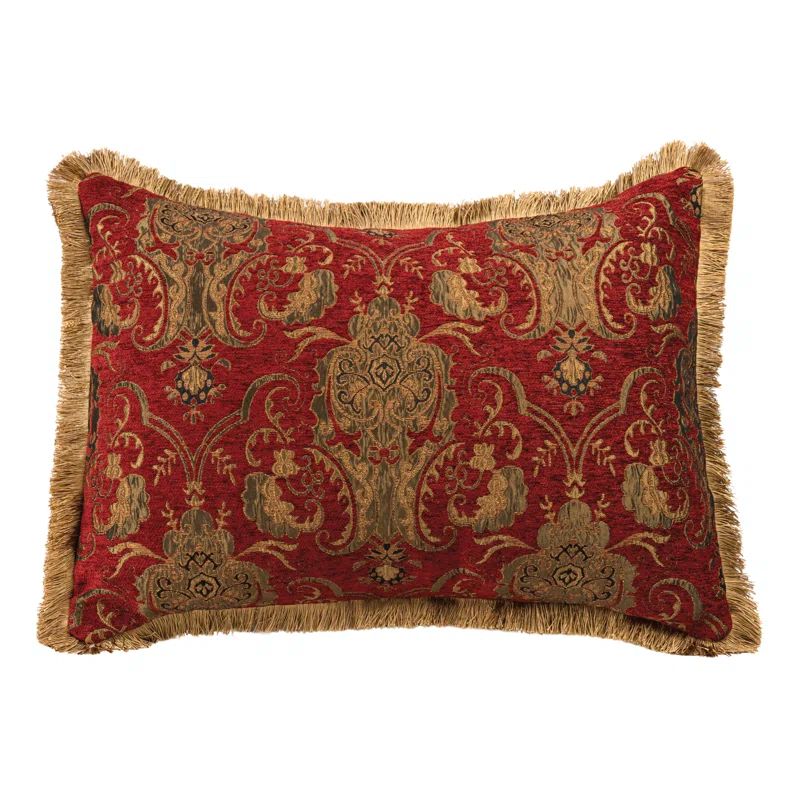 Elegant Red and Gold Damask Square Decorative Throw Pillows Set
