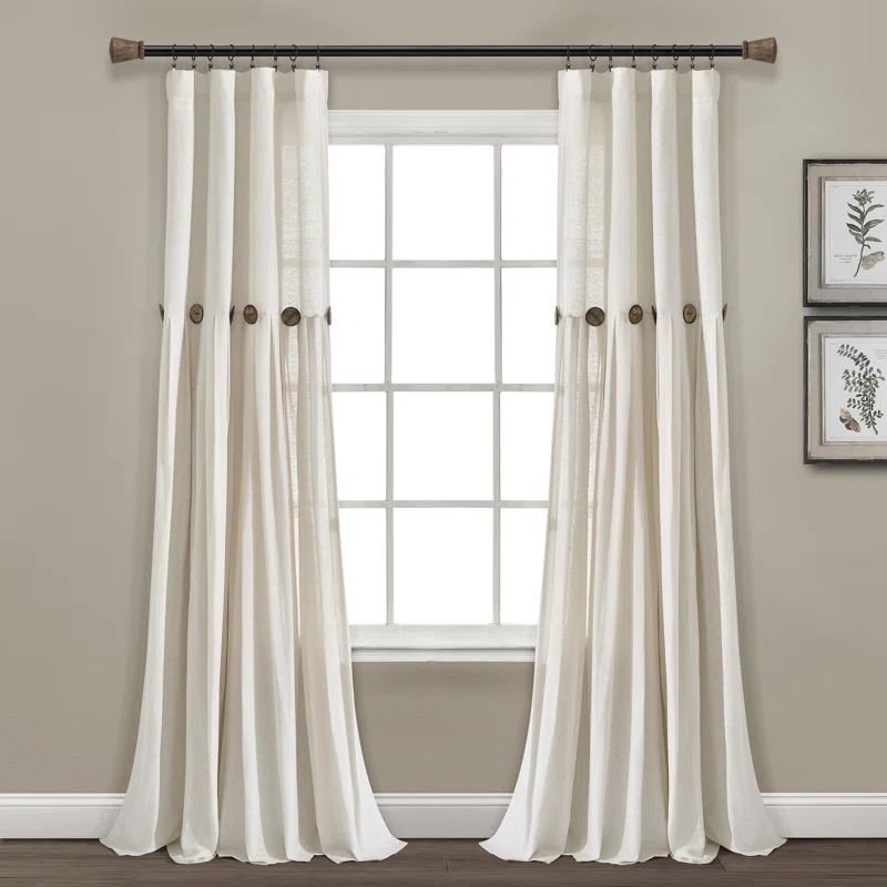 Off White Linen Blend Pleated Rod Pocket Window Panel